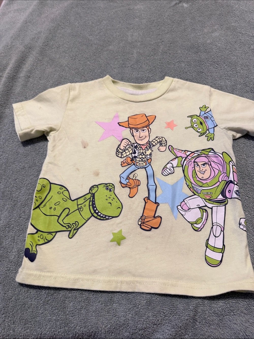 Disney Cream Kids Short-Sleeve Toy Story Graphic Tee with Green & Pink Accents